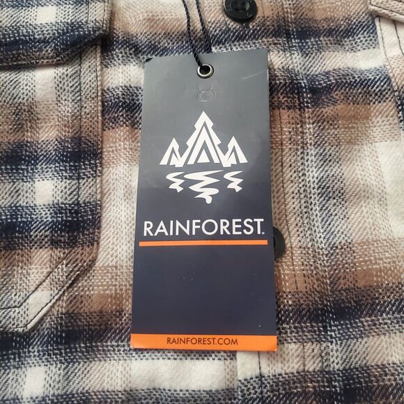 Rainforest Signature Brushed Flannel Shirt Mens XL White/Brown Plaid $125 - Picture 4 of 9